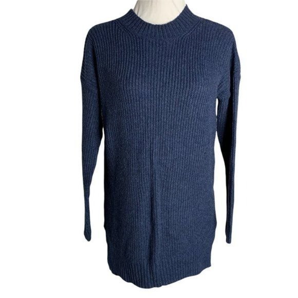 Nordstrom Dropped Shoulder Cable Knit Sweater S Blue High Collar Long Sleeve - Picture 1 of 5